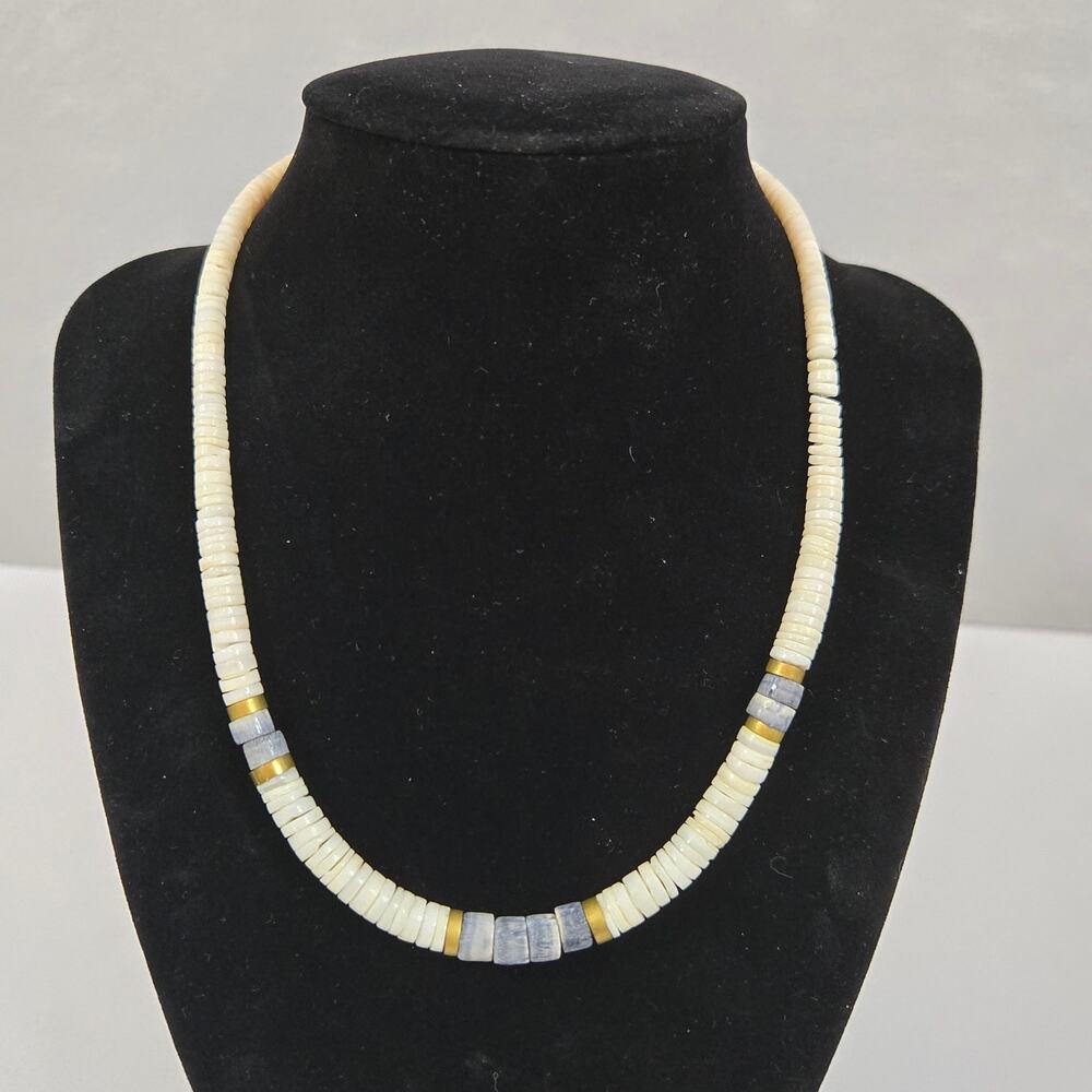 VTG Heishi Santo Domingo Graduated Mother of Pearl Shell & Brass Bead Necklace